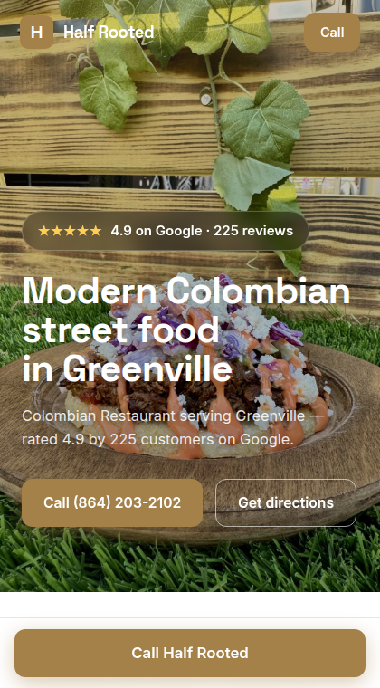 Sample website built for Half Rooted