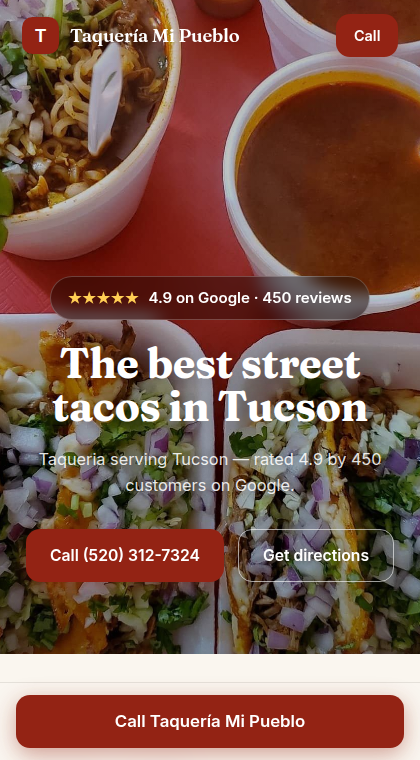 Sample website built for Taquería Mi Pueblo